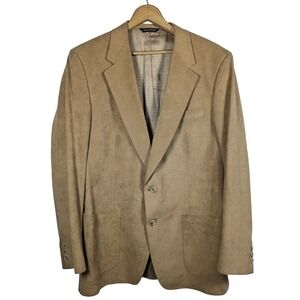 Halston Vintage 1970s Halsuede Men's Tan faux Suede Blazer Jacket‎ Size Large